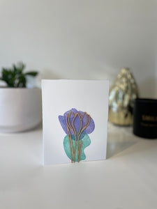 Crocus greeting card with wooden design