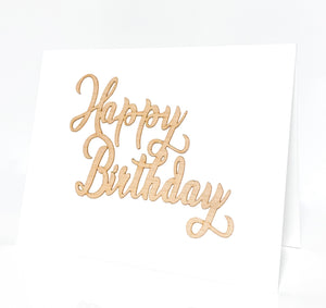 Happy birthday script wooden greeting card