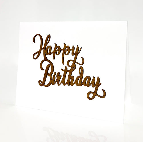 Happy birthday script wooden greeting card