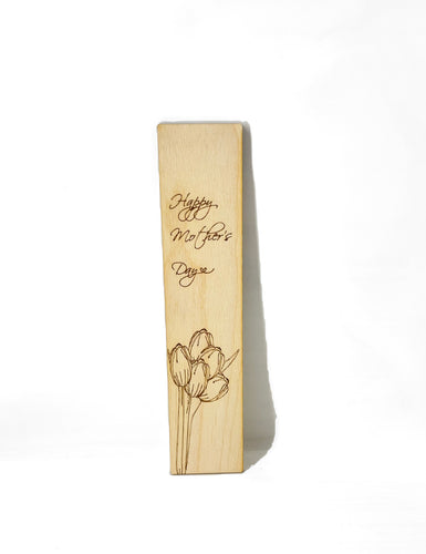 Happy mother's day with with tulips wooden bookmark