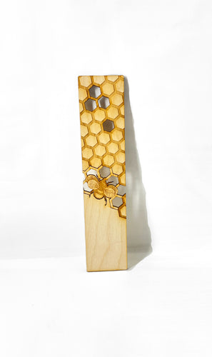 Bee and honeycomb wooden bookmark