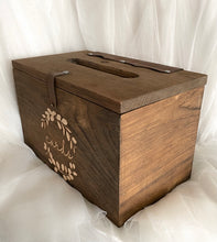 Load image into Gallery viewer, Wooden card box with leather latch and hinges